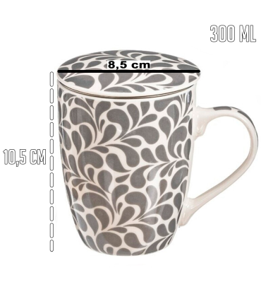 Tradineur - Taza de té, infusión con filtro y tapa, cerámica y