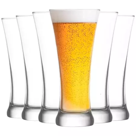 Tradineur - Set de 6 vasos de cristal para cerveza, modelo Sorgun, base gruesa, servir refrescos, licores, agua, aptos para lava