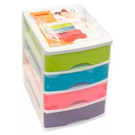 Cajonera 4 Cajones Plástico Resistente Blanco y Multicolor Cajonera 4 Cajones Plástico Resistente Blanco y Multicolor