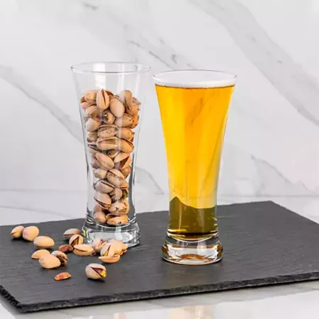 Tradineur - Set de 6 vasos de cristal para cerveza, modelo Sorgun, base gruesa, servir refrescos, licores, agua, aptos para lava