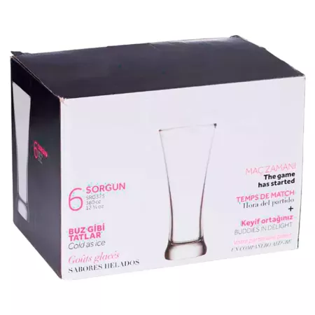 Tradineur - Set de 6 vasos de cristal para cerveza, modelo Sorgun, base gruesa, servir refrescos, licores, agua, aptos para lava