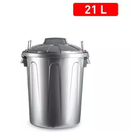 Tradineur - Cubo de basura de plástico, 21 litros, incluye asas metálicas y tapa, contenedor de residuos, papelera, reciclaje, i