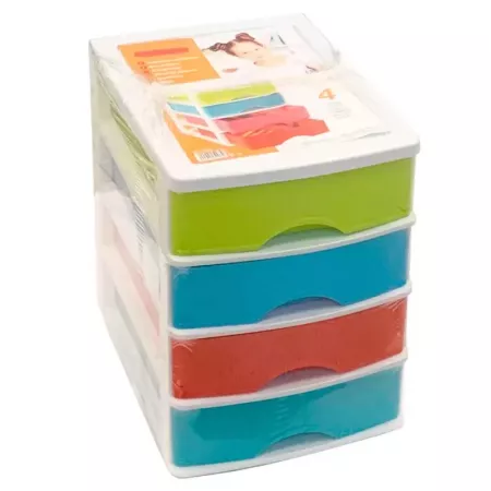 Cajonera 4 Cajones Plástico Resistente Blanco y Multicolor Cajonera 4 Cajones Plástico Resistente Blanco y Multicolor