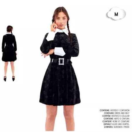 Disfraz Miércoles Addams Mujer M | Vestido y Cinturón Halloween
