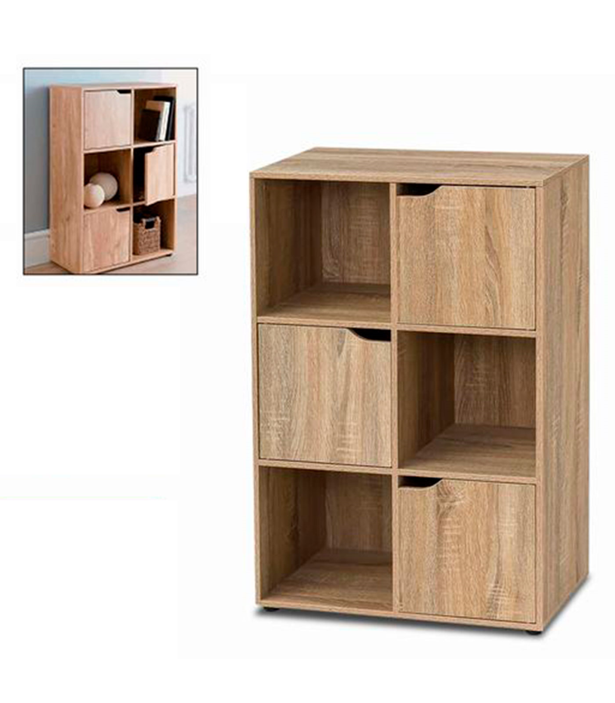 Tradineur - Aparador de madera con 3 puertas y 3 estantes, mueble auxiliar  multifuncional, estantería para salón, dormitorio (Ma