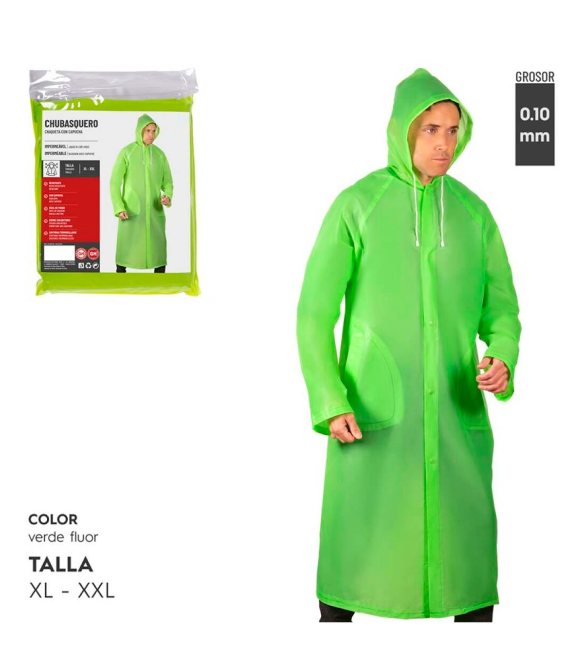  DTDMY Chubasquero para hombre y mujer, chaqueta impermeable con  capucha (color verde, talla: XL) : Ropa, Zapatos y Joyería