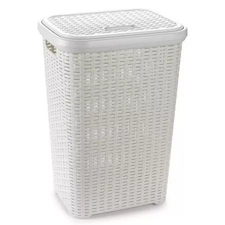 Cesto Ropa Blanca 60L Imitación Mimbre con Tapa y Asas Cesto Ropa Blanca 60L Imitación Mimbre con Tapa y Asas