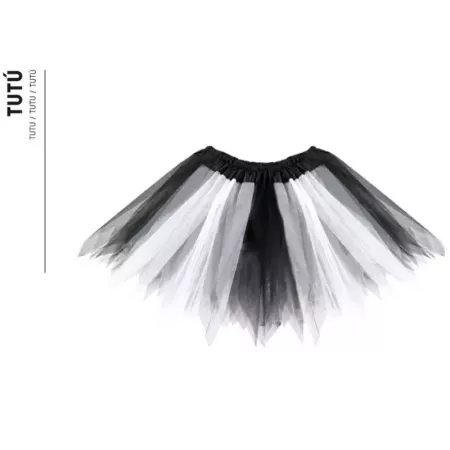 Tradineur - Tutú infantil bicolor, 100% poliéster, complemento para disfraces de carnaval, Halloween, cosplay, niñas (Blanco y n