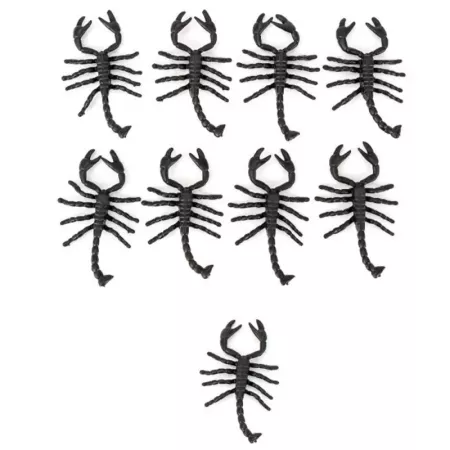 Tradineur - Pack de 9 escorpiones para Halloween, plástico, decoración de interior, fiestas, celebraciones (Negro - 7 cm)