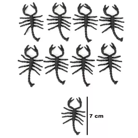 Tradineur - Pack de 9 escorpiones para Halloween, plástico, decoración de interior, fiestas, celebraciones (Negro - 7 cm)