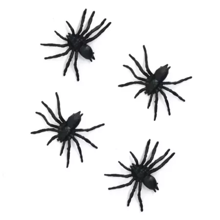 Tradineur - Pack de 4 arañas para Halloween, plástico, decoración de interior, fiestas, celebraciones (Negro - 6 cm)