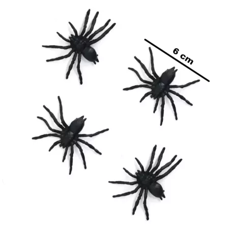Tradineur - Pack de 4 arañas para Halloween, plástico, decoración de interior, fiestas, celebraciones (Negro - 6 cm)