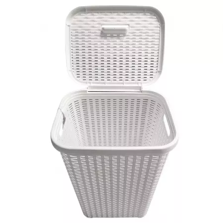 Cesto Ropa Blanca 60L Imitación Mimbre con Tapa y Asas Cesto Ropa Blanca 60L Imitación Mimbre con Tapa y Asas