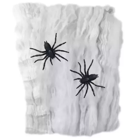 Tradineur - Telaraña con 2 arañas para Halloween, poliéster y plástico, tela de araña, decoración de interior, fiestas, celebrac