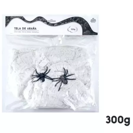 Tradineur - Telaraña con 2 arañas para Halloween, poliéster y plástico, tela de araña, decoración de interior, fiestas, celebrac
