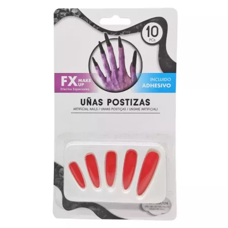 Tradineur - Pack de 10 uñas postizas de bruja, adhesivo incluido, complemento para disfraces de carnaval, Halloween, cosplay (Ad