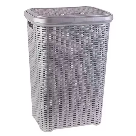 Cesto ropa sucia 60L gris plata con tapa y asas resistente Cesto ropa sucia 60L gris plata con tapa y asas resistente