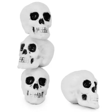 Tradineur - Pack de 4 calaveras para Halloween, plástico, cráneos, decoración de interior, carnaval, fiestas, celebraciones, 10