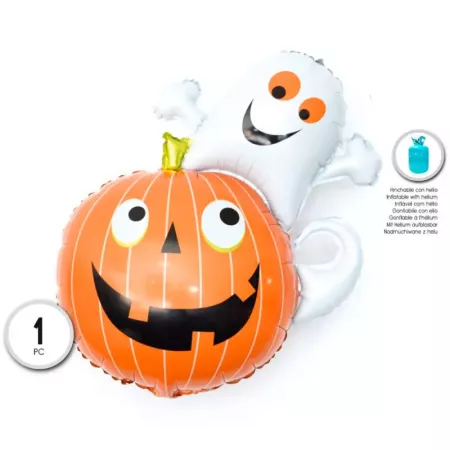 Tradineur - Globo de calabaza y fantasma, hinchable con helio, plástico, decoración de interior, carnaval, Halloween, fiestas, 8 Tradineur - Globo de calabaza y fantasma, hinchable con helio, plástico, decoración de interior, carnaval, Halloween, fiestas, 8