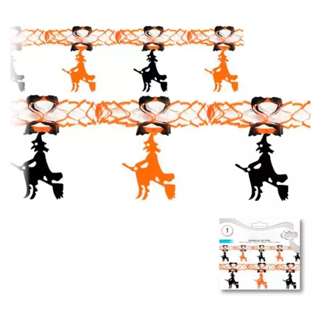 Tradineur - Guirnalda de brujas de papel, decoración de interior, pared, carnaval, Halloween, fiestas - 2,4 metros