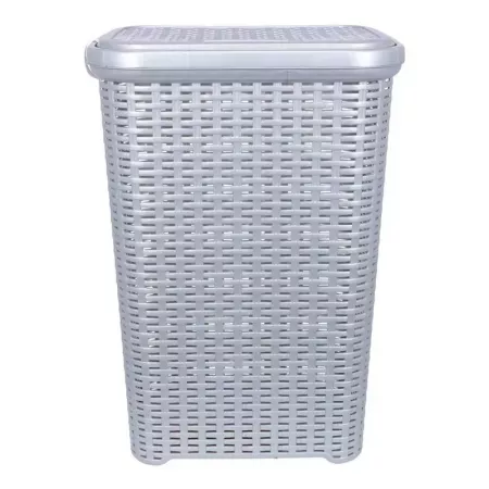 Cesto ropa sucia 60L gris plata con tapa y asas resistente Cesto ropa sucia 60L gris plata con tapa y asas resistente