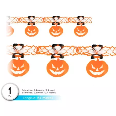 Tradineur - Guirnalda de calabazas de papel, decoración de interior, pared, carnaval, Halloween, fiestas - 2,4 metros