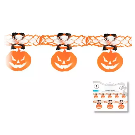 Tradineur - Guirnalda de calabazas de papel, decoración de interior, pared, carnaval, Halloween, fiestas - 2,4 metros