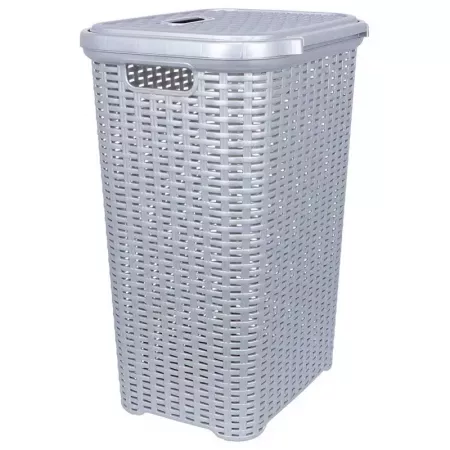 Cesto ropa sucia 60L gris plata con tapa y asas resistente Cesto ropa sucia 60L gris plata con tapa y asas resistente