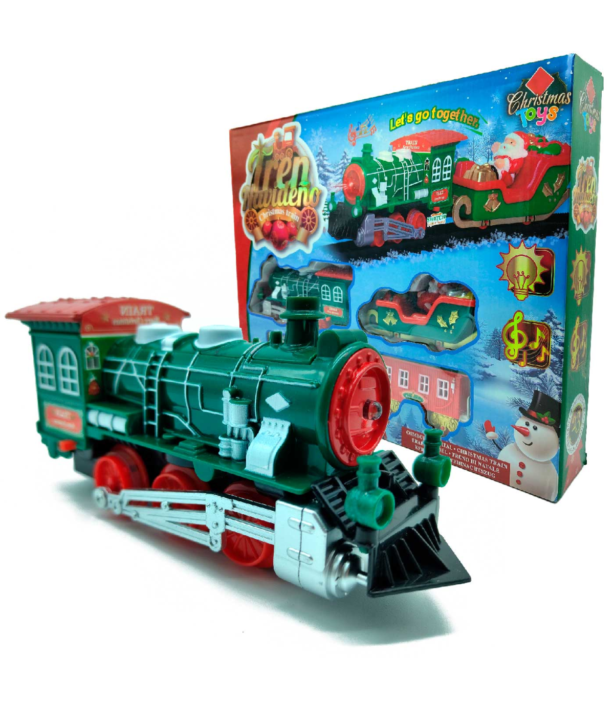 Tradineur - Tren Navideño de juguete 23 piezas con luces y sonido -  Fabricado en plástico - Juguete para Navidad - Raíl hasta 13