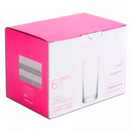Tradineur - Caja de 6 vasos modelo ?Liberty? - Fabricación en cristal resistente - Apto para lavavajillas - 295 ML - Ø 6,5 x 13,