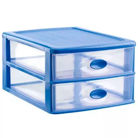 Tradineur - Cajonera de sobremesa, modelo Loira, 2 cajones transparentes, plástico, torre almacenaje multiusos, oficina, baño, f