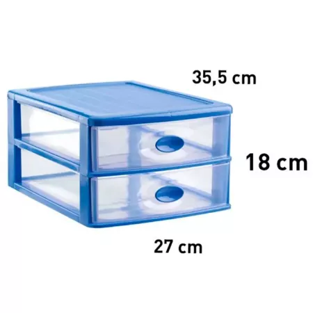 Tradineur - Cajonera de sobremesa, modelo Loira, 2 cajones transparentes, plástico, torre almacenaje multiusos, oficina, baño, f