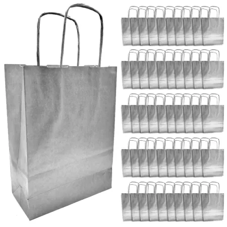 Pack 50 Bolsas Kraft Plata XS 18x24 cm para Regalos Navidad Pack 50 Bolsas Kraft Plata XS 18x24 cm para Regalos Navidad