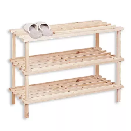Zapatero de Madera Natural 3 Niveles - Estantería Multiusos Zapatero de Madera Natural 3 Niveles - Estantería Multiusos