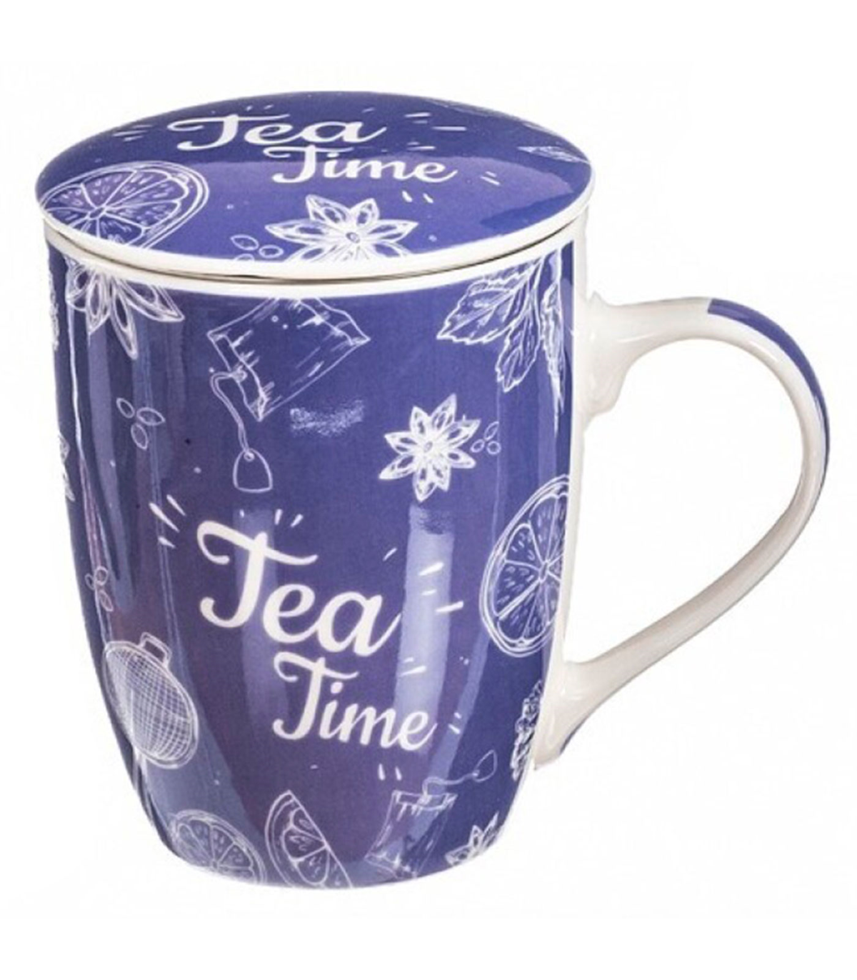 Taza de té con filtro y tapa, cerámica y acero inoxidable, regalo original,  mantiene caliente la infusión (Puntos, 3