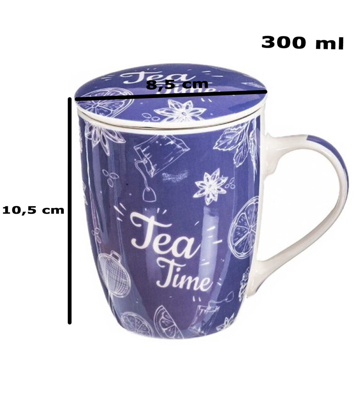 Tradineur - Taza de cerámica para té con filtro de acero inoxidable y tapa,  mantiene caliente la infusión (I Love You, 300 ml, m