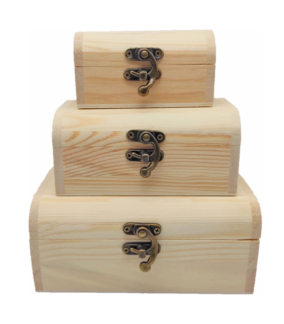 Tradineur - Caja con forma de baúl, madera natural, cierre metálico, tapa  redondeada, almacenaje joyas, manualidades, decoración