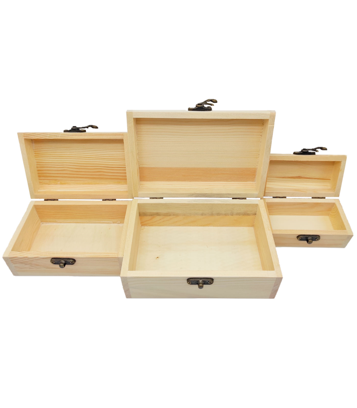Conjunto de 3 cajas de madera, forma de baúl, 9,5 x 25 x 14 cm, juego cajas  rectangulares decorativas, cierre metálico frontal