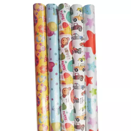 Pack 5 Rollos Papel de Regalo Infantil 70x200 cm Surtidos Pack 5 Rollos Papel de Regalo Infantil 70x200 cm Surtidos