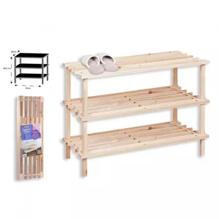 Zapatero de Madera Natural 3 Niveles - Estantería Multiusos Zapatero de Madera Natural 3 Niveles - Estantería Multiusos