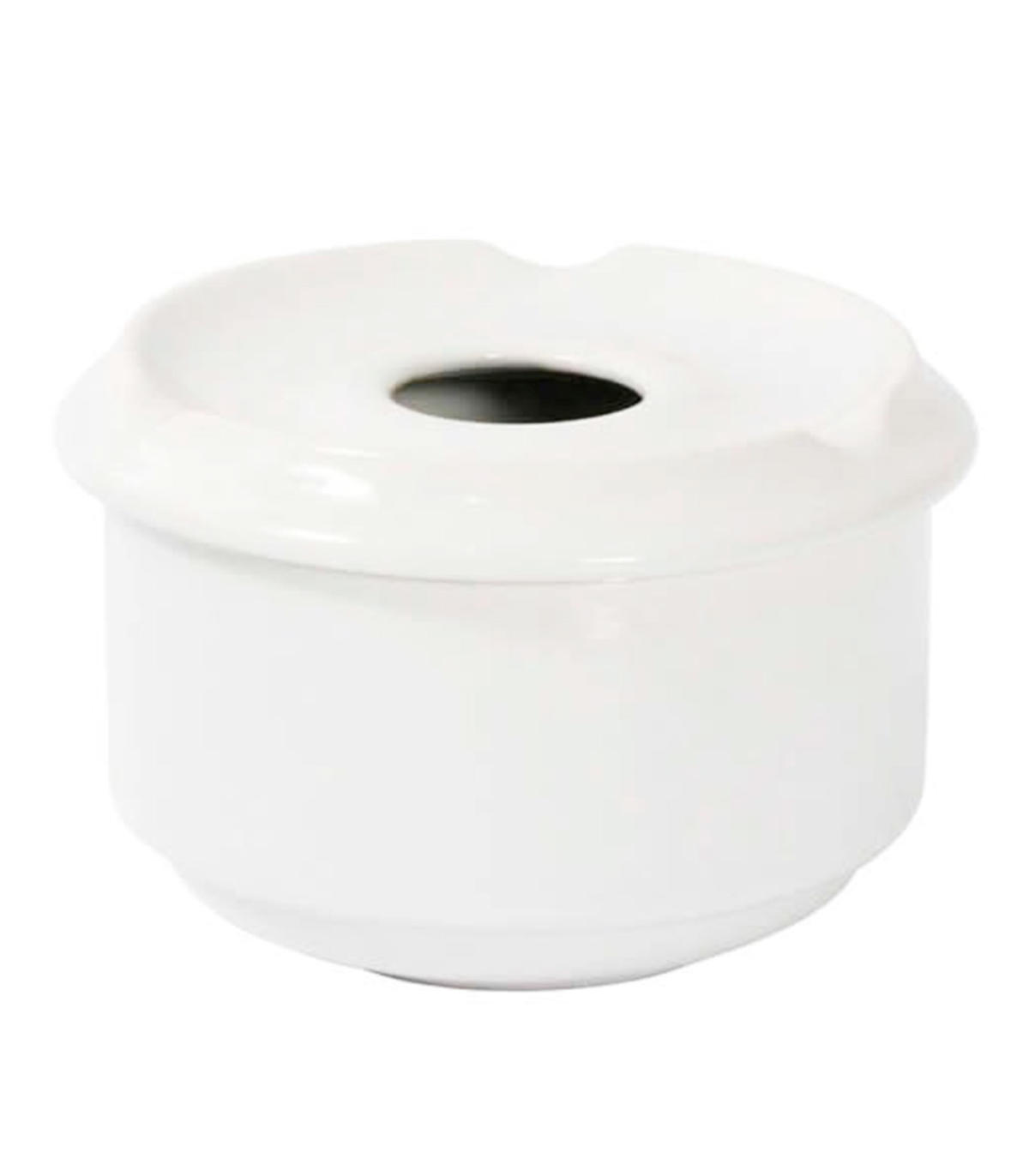 Tradineur - Cenicero redondo blanco de cerámica 9 x 6 cm, cuenco,  recipiente con tapa removible y muescas para cigarros, uso int