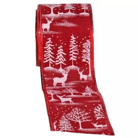 Cinta Navideña Roja con Renos 6,3 cm x 2,7 m Organza Cinta Navideña Roja con Renos 6,3 cm x 2,7 m Organza