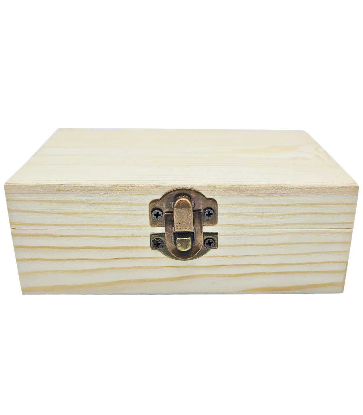 Caja de madera rectangular con cierre metálico, madera natural