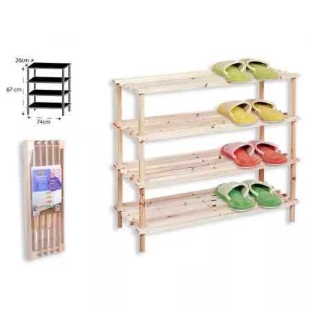 Zapatero madera natural 4 niveles, multiusos y práctico Zapatero madera natural 4 niveles, multiusos y práctico