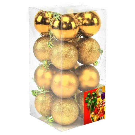 Set 16 Bolas de Navidad Oro 5 cm Brillantes para Árbol