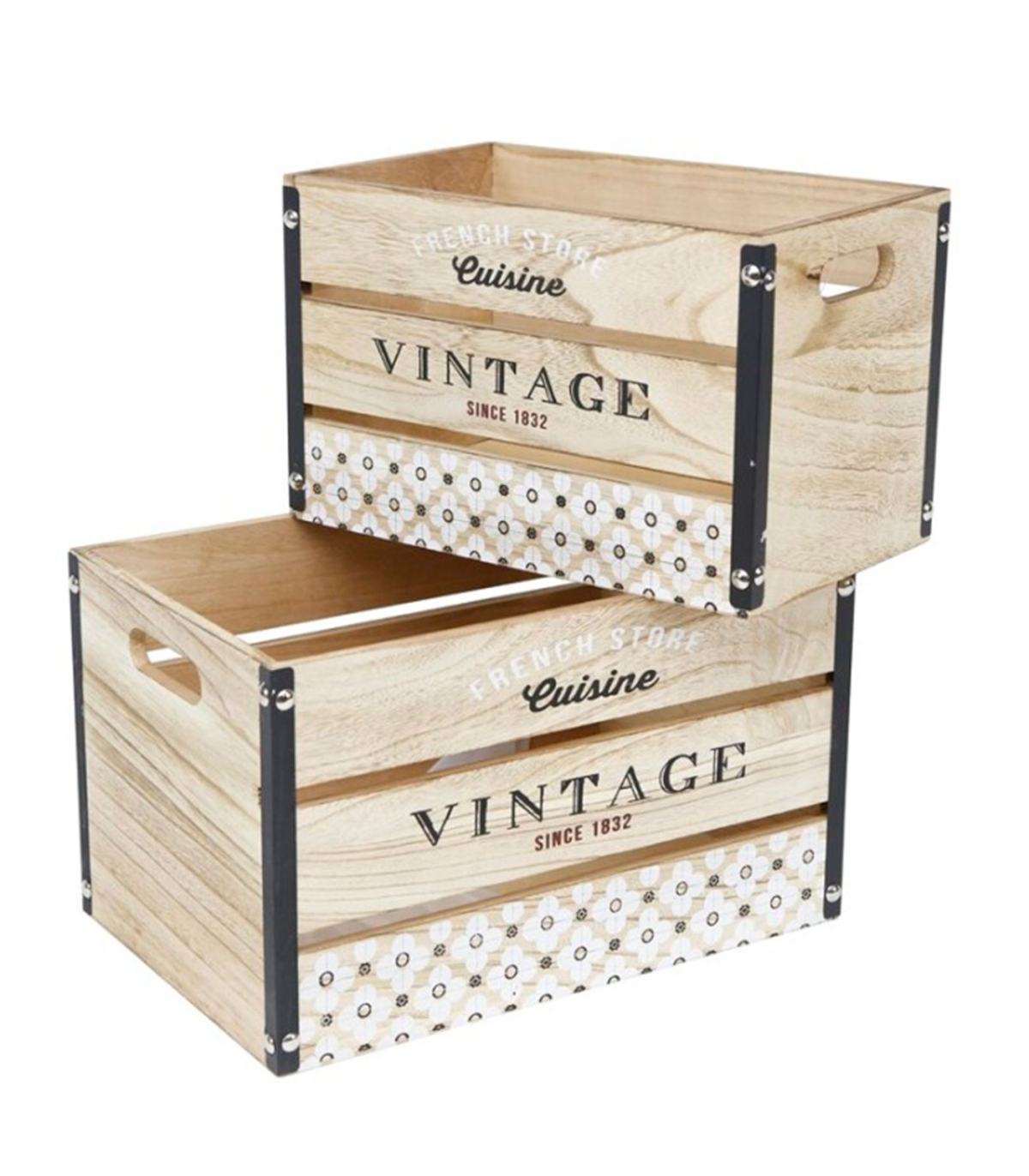 Juego de 2 cajas de madera de almacenamiento diseño vintage con