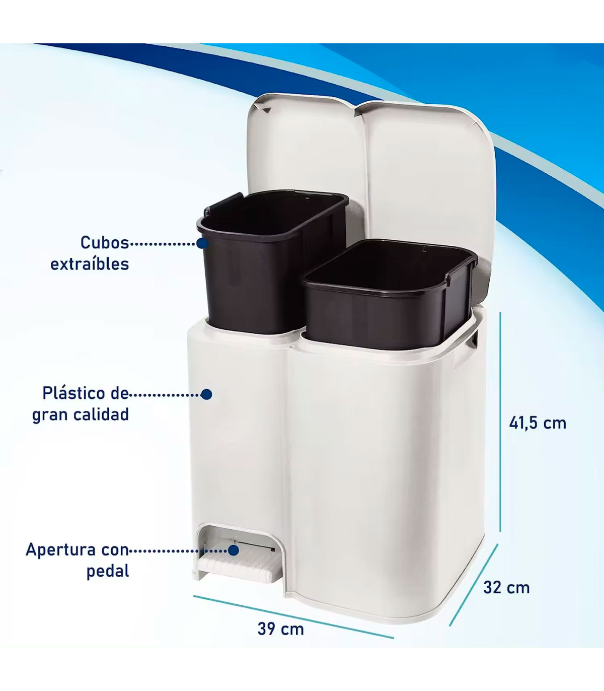 Tradineur - Cubo de basura, plástico, 31 litros, incluye tapa y asas  metálicas, contenedor de residuos, papelera, reciclaje, ind