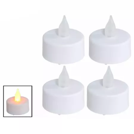 Tradineur - Pack de 4 velas de té LED, tealights con luz, plástico, funcionan con pilas, decoración del hogar, Navidad, fiestas