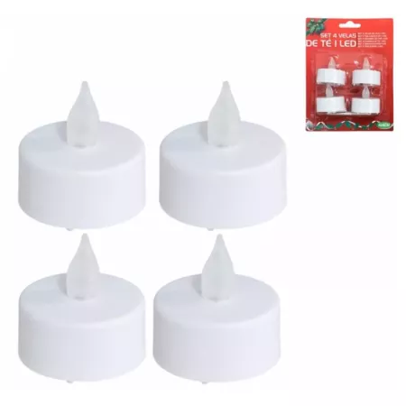 Tradineur - Pack de 4 velas de té LED, tealights con luz, plástico, funcionan con pilas, decoración del hogar, Navidad, fiestas