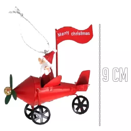 Colgante Navideño Papá Noel en Avión 9x7x10 cm Surtido